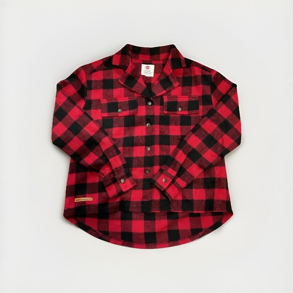 Simply Southern Shacket Shirt Red Black Heritage Plaid Button-Up‎ Flannel Sz L